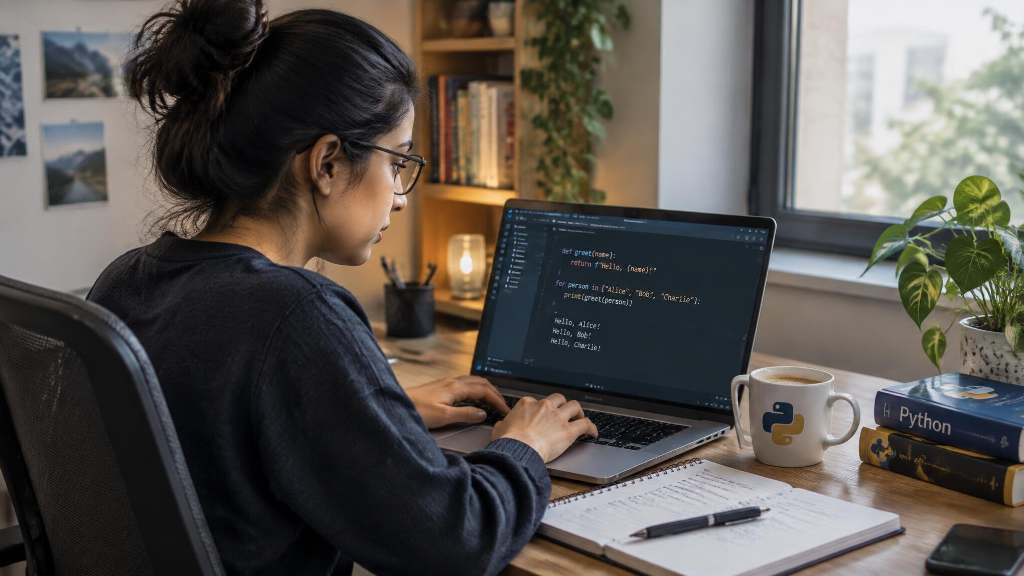 woman coding at home