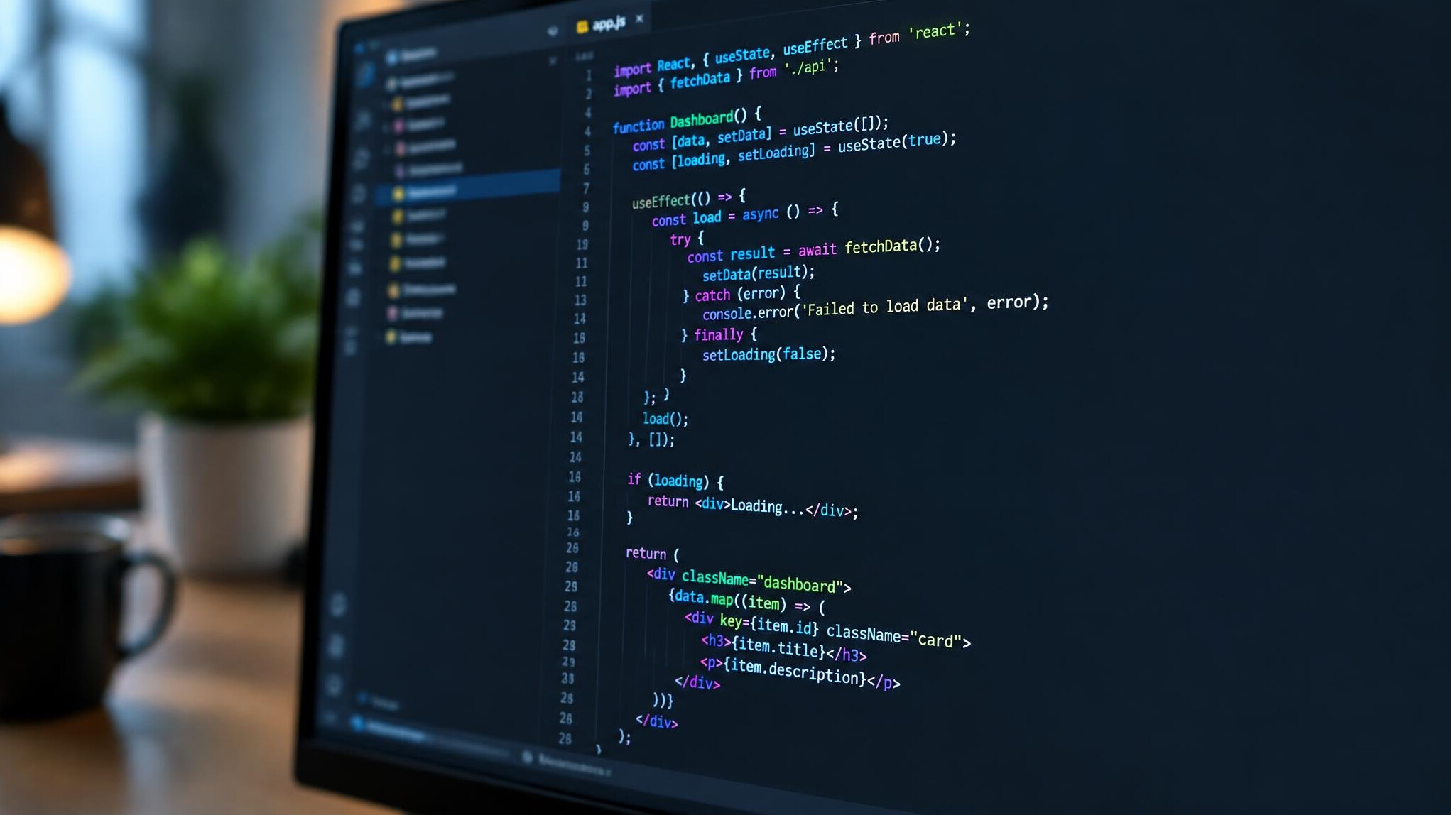 Colorful lines of code on a dark monitor