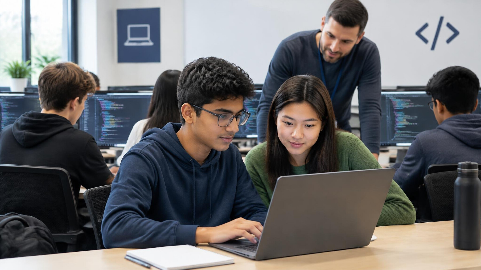 students learning coding