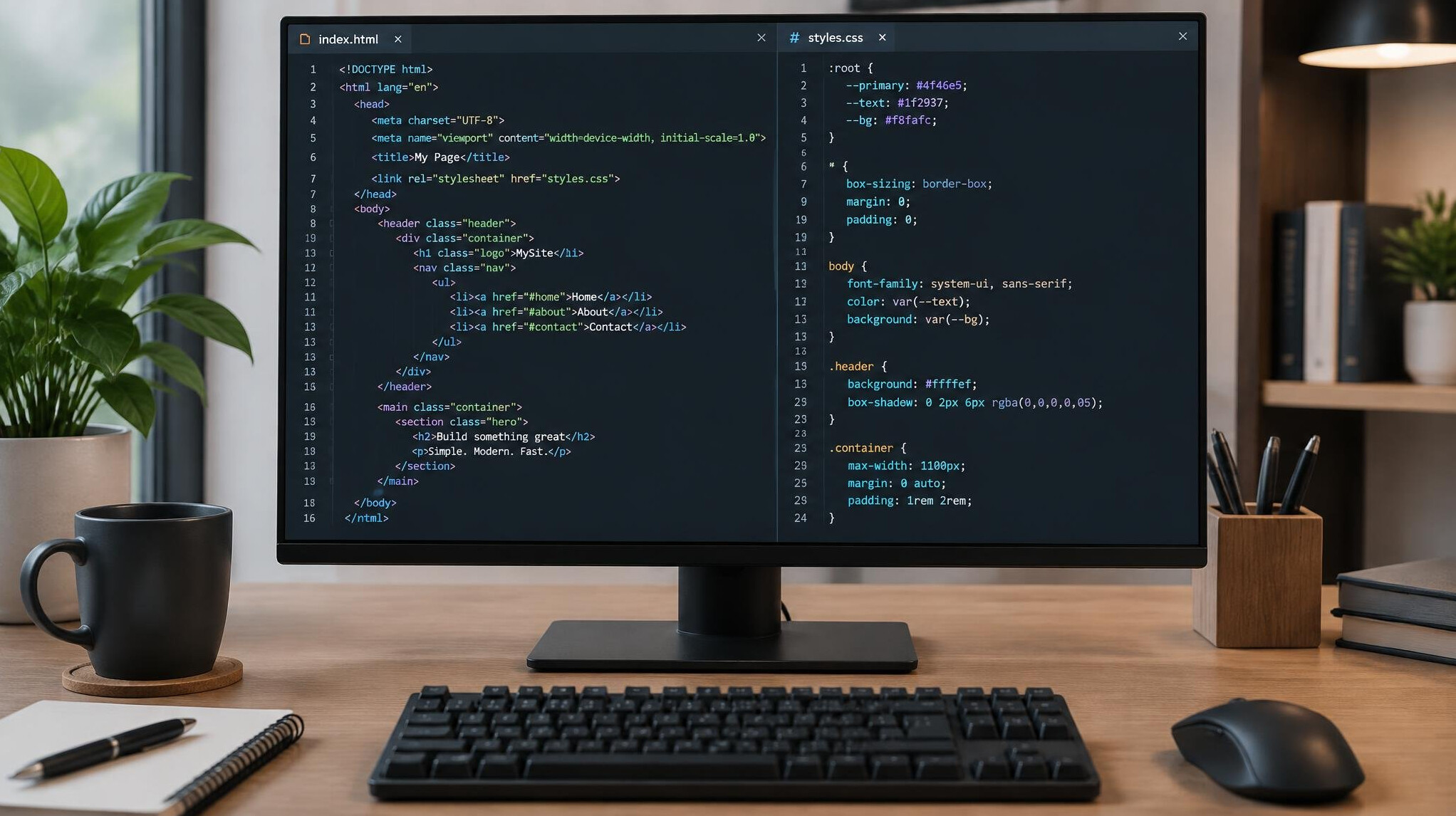 Monitor displaying web development code