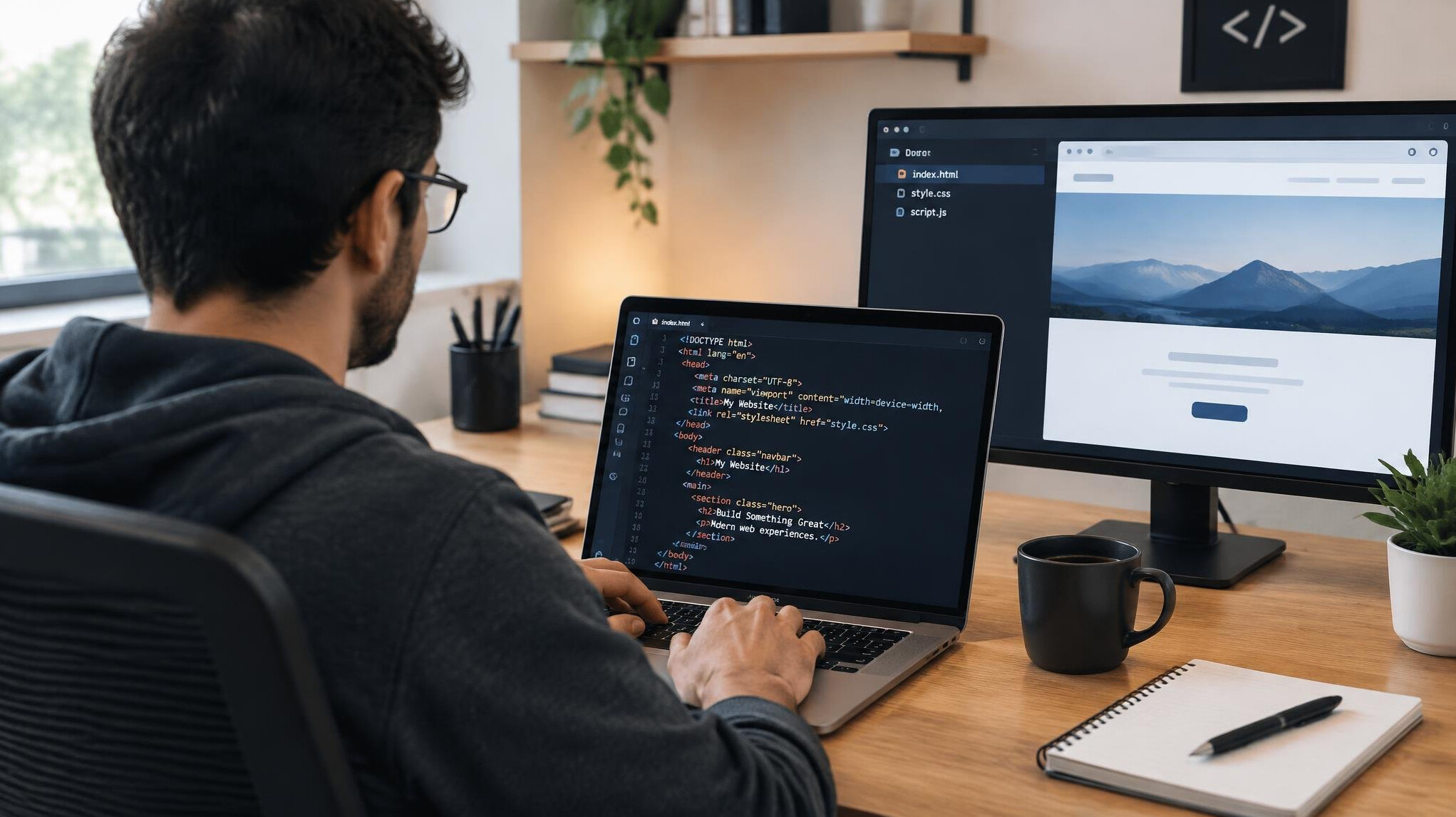 web developer at desk