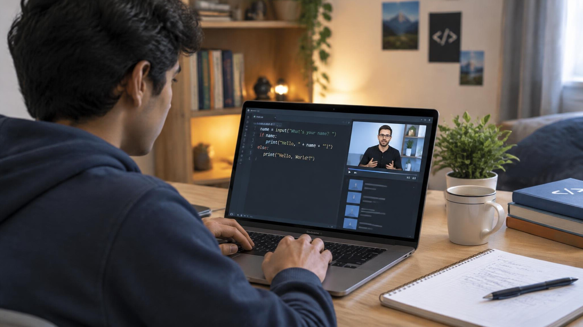 student studying coding
