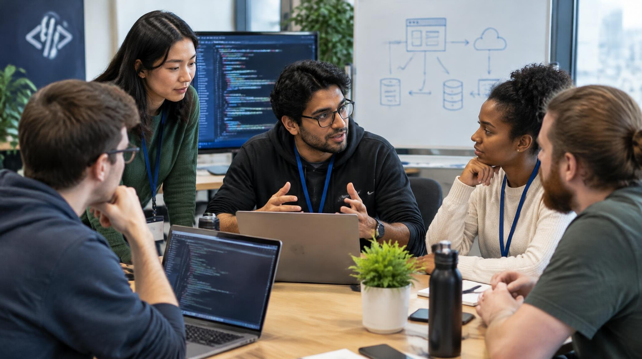 group of developers discussing