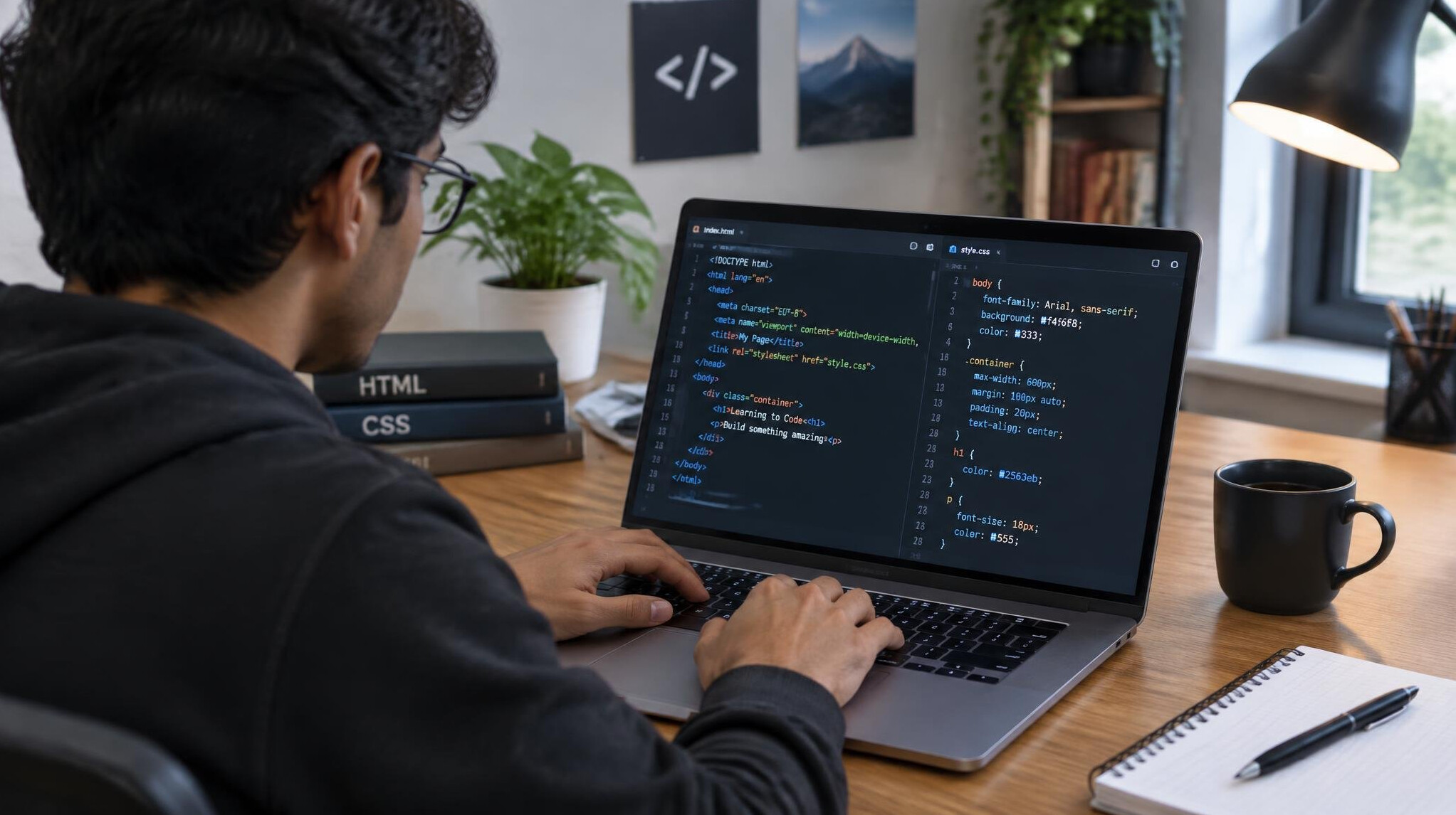 web developer coding on laptop